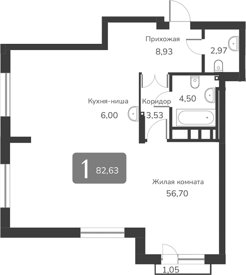 Планировка своб. план. 82.63 м² в ЖК «Марсель-2»