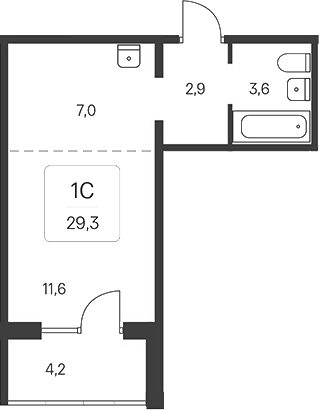 Планировка студия 25.10 м² в ЖК «Расцветай у Академгородка»
