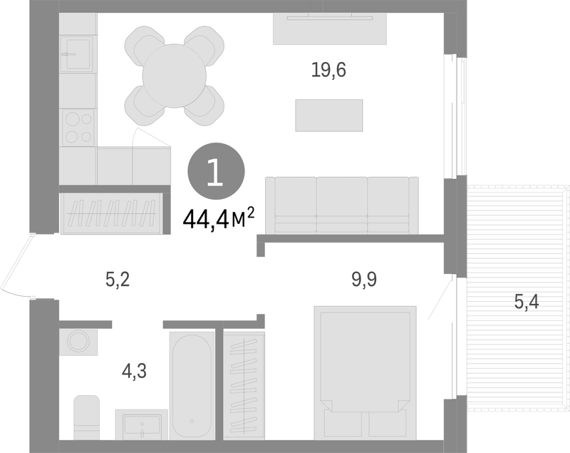 Планировка 2е-к.кв 39.00 м² в ЖК «Пшеница»