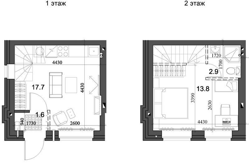 Планировка таунхаус 36.14 м² в ЖК «Коттеджный поселок Березки Элитный»