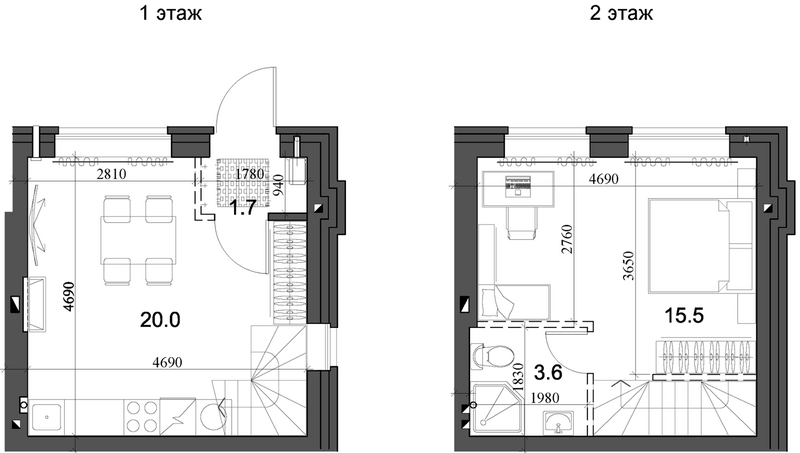 Планировка таунхаус 40.87 м² в ЖК «Коттеджный поселок Березки Элитный»