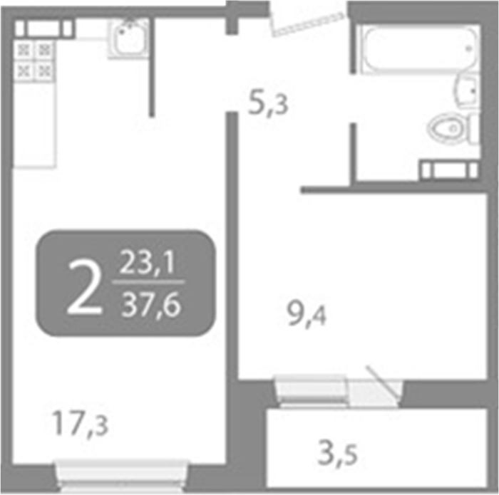 Планировка 2е-к.кв 35.85 м² в ЖК «Ботаника. Томск»