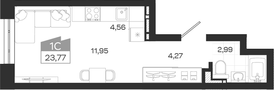 Планировка студии 23.77 м² в ЖК «Квартал 54»