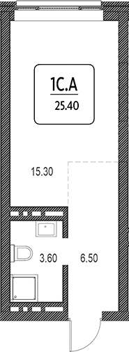 Планировка своб. план. 25.40 м² в ЖК «Первый»
