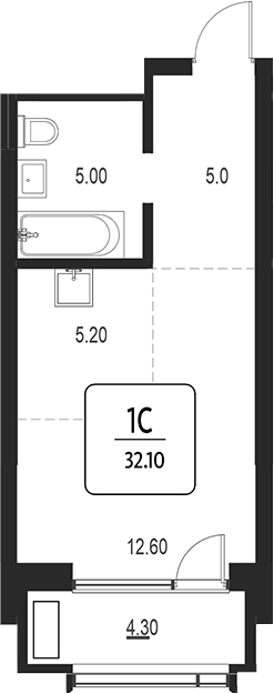 Планировка своб. план. 27.80 м² в ЖК «Первый»