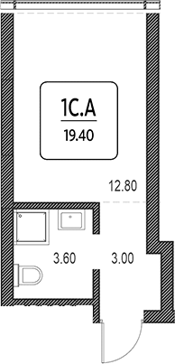 Планировка своб. план. 19.40 м² в ЖК «Первый»