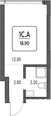 Планировка своб. план. 18.90 м² в ЖК «Первый»