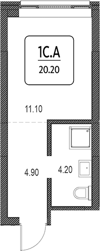 Планировка своб. план. 20.20 м² в ЖК «Первый»