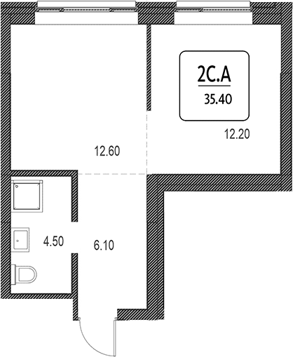 Планировка своб. план. 35.40 м² в ЖК «Первый»