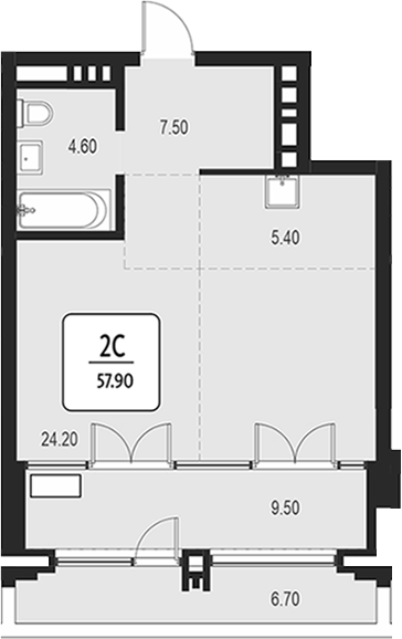 Планировка своб. план. 41.70 м² в ЖК «Первый»