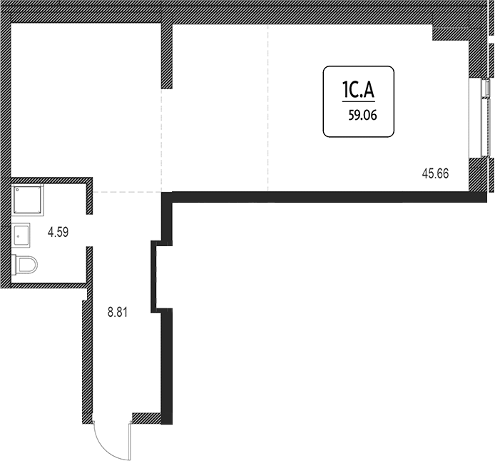 Планировка своб. план. 59.06 м² в ЖК «Первый»