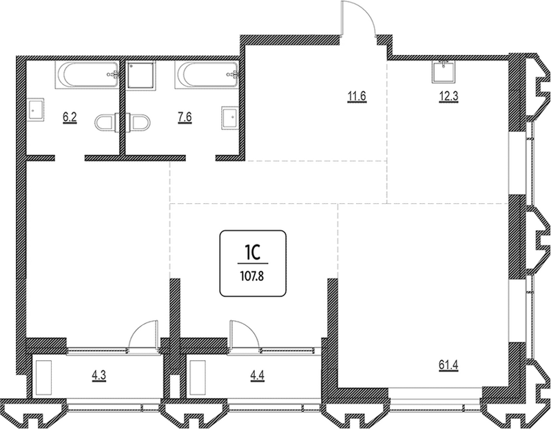 Планировка своб. план. 99.10 м² в ЖК «Первый»