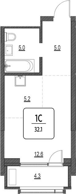Планировка своб. план. 27.80 м² в ЖК «Первый»