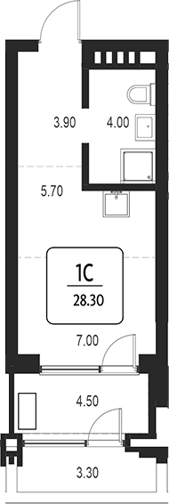 Планировка своб. план. 20.50 м² в ЖК «Первый»