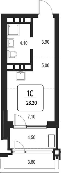 Планировка своб. план. 20.10 м² в ЖК «Первый»