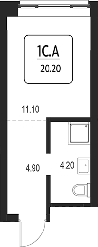 Планировка своб. план. 20.20 м² в ЖК «Первый»