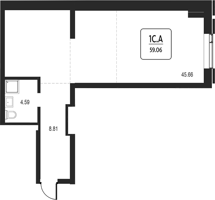 Планировка своб. план. 59.06 м² в ЖК «Первый»