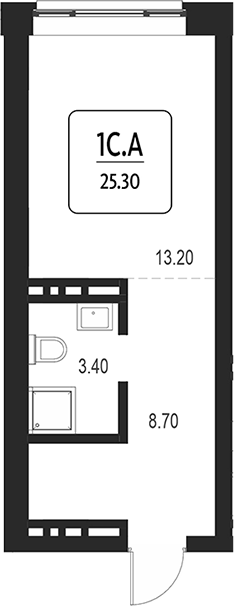 Планировка свободная планировка 25.30 м² в ЖК «Первый»