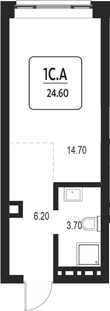Планировка своб. план. 24.60 м² в ЖК «Первый»