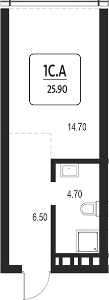 Планировка своб. план. 25.90 м² в ЖК «Первый»