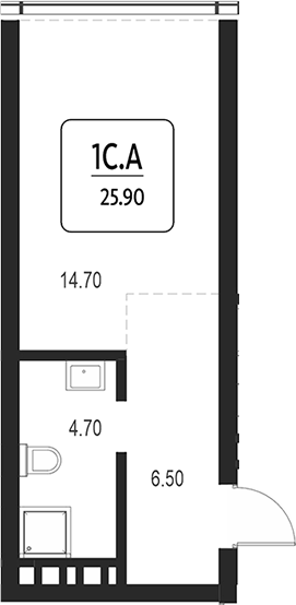 Планировка своб. план. 25.90 м² в ЖК «Первый»