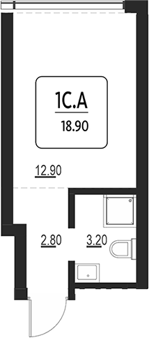 Планировка свободная планировка 18.90 м² в ЖК «Первый»