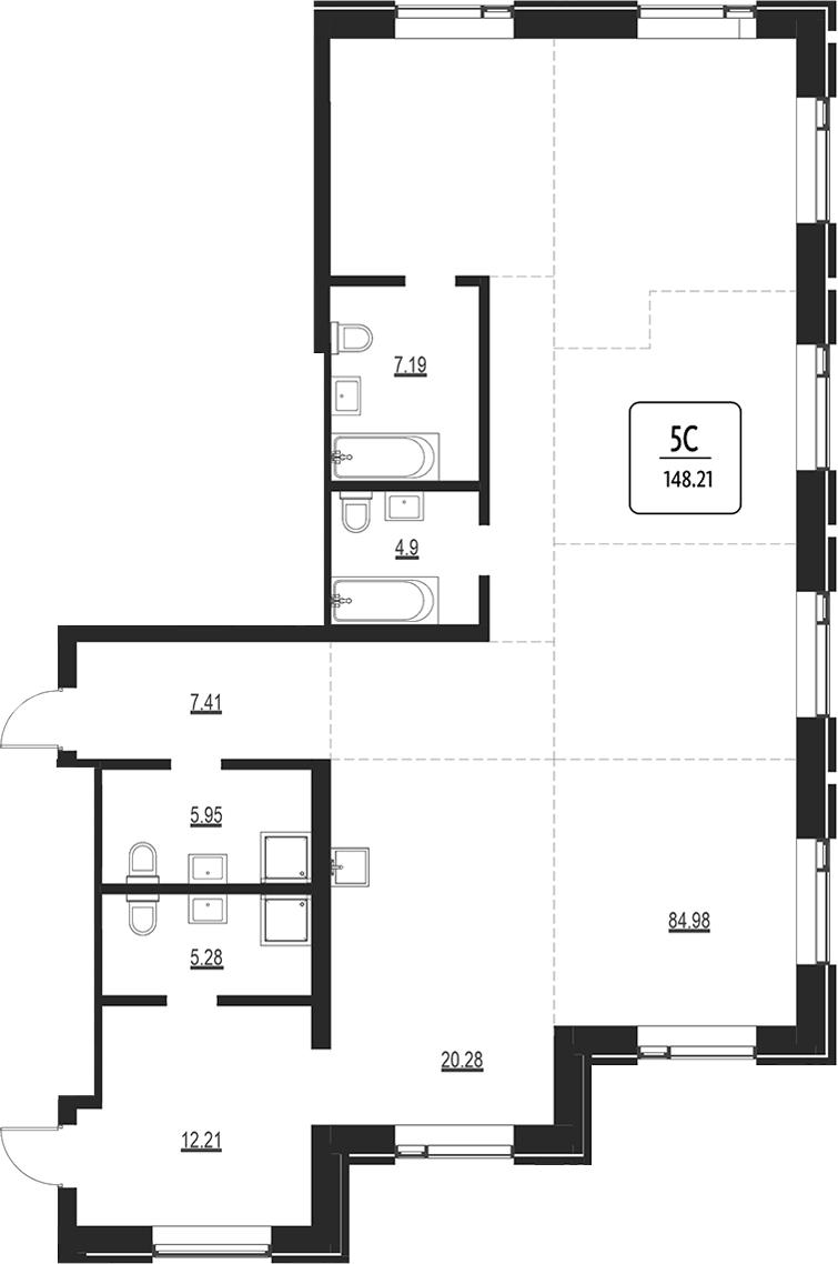 Планировка своб. план. 148.21 м² в ЖК «Первый»