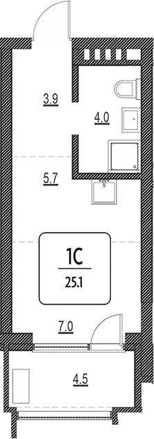 Планировка своб. план. 20.60 м² в ЖК «Первый»