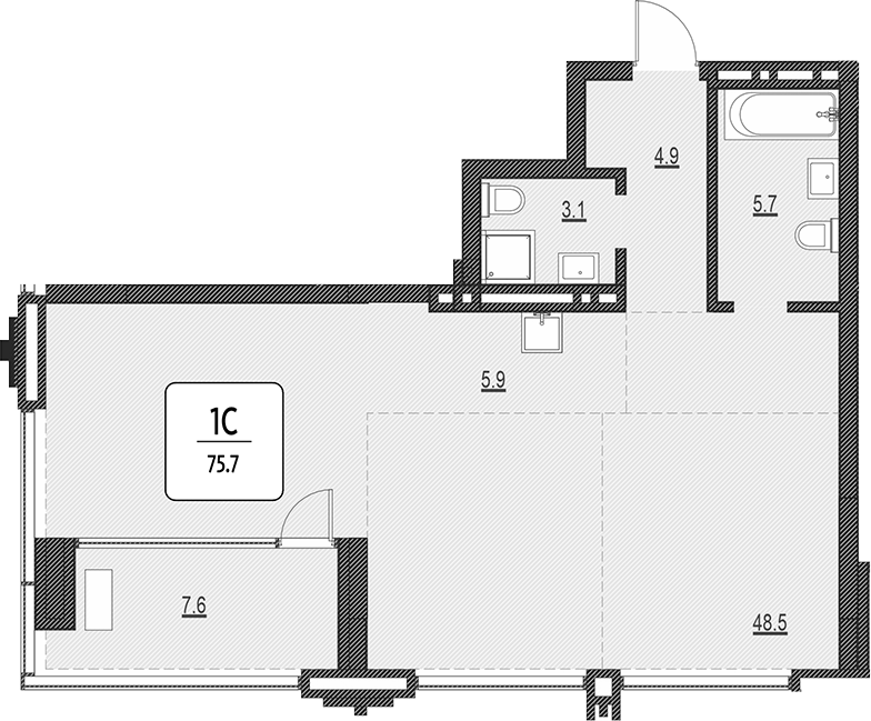 Планировка своб. план. 68.10 м² в ЖК «Первый»