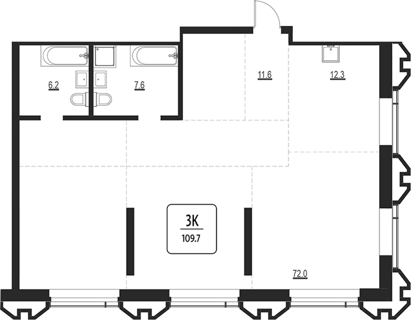 Планировка своб. план. 109.70 м² в ЖК «Первый»