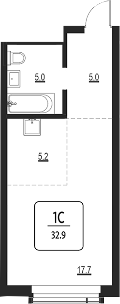 Планировка свободная планировка 32.90 м² в ЖК «Первый»