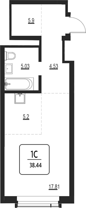 Планировка своб. план. 38.44 м² в ЖК «Первый»