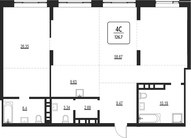 Планировка своб. план. 126.70 м² в ЖК «Первый»