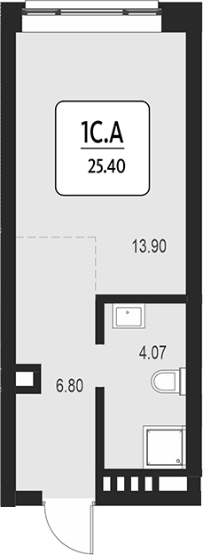 Планировка свободная планировка 25.40 м² в ЖК «Первый»