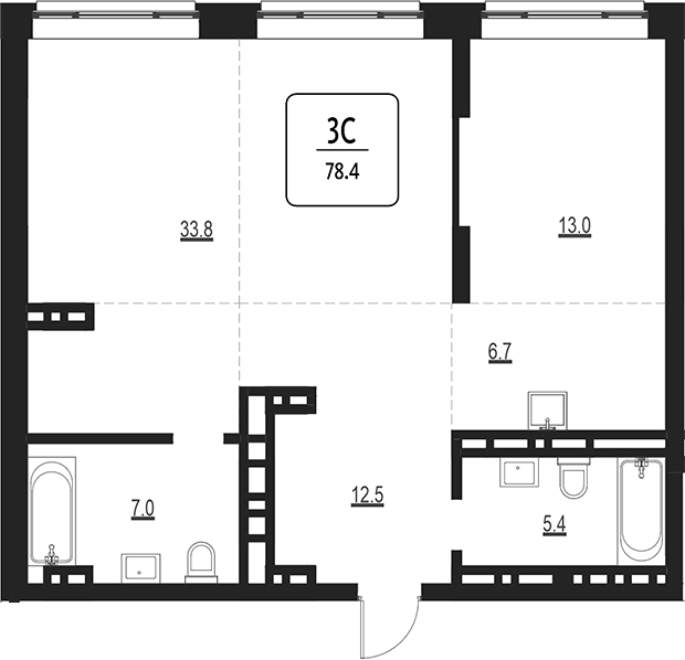 Планировка своб. план. 78.40 м² в ЖК «Первый»