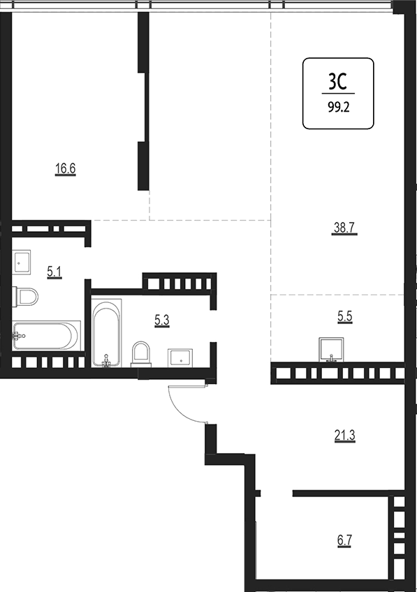 Планировка своб. план. 99.20 м² в ЖК «Первый»
