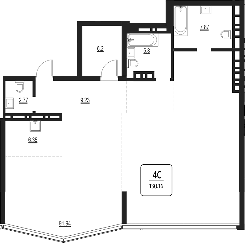 Планировка своб. план. 130.16 м² в ЖК «Первый»