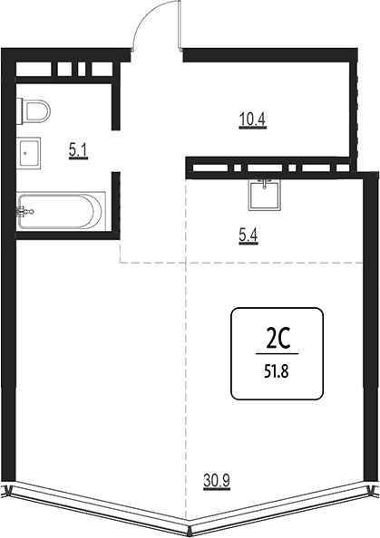 Планировка своб. план. 51.80 м² в ЖК «Первый»