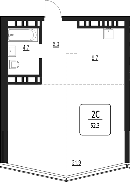 Планировка свободная планировка 52.30 м² в ЖК «Первый»