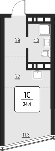 Планировка своб. план. 24.40 м² в ЖК «Первый»