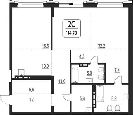 Планировка своб. план. 114.70 м² в ЖК «Первый»
