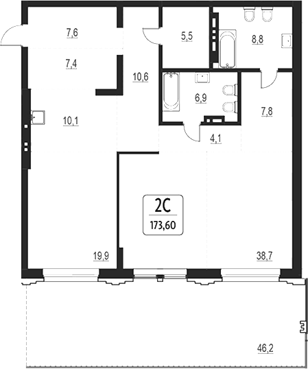 Планировка своб. план. 127.40 м² в ЖК «Первый»