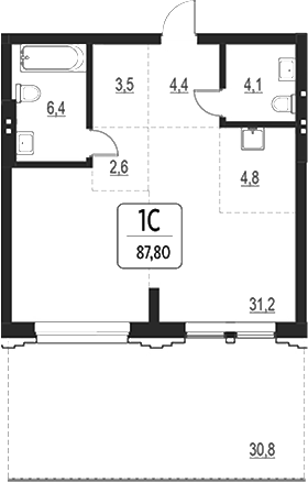 Планировка своб. план. 57.00 м² в ЖК «Первый»