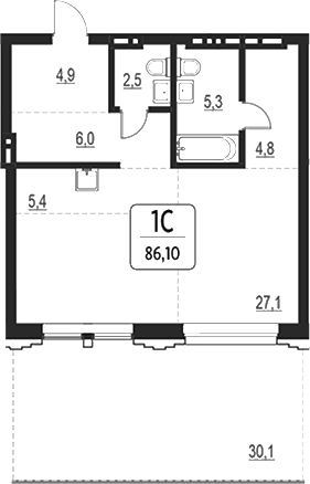 Планировка своб. план. 56.00 м² в ЖК «Первый»