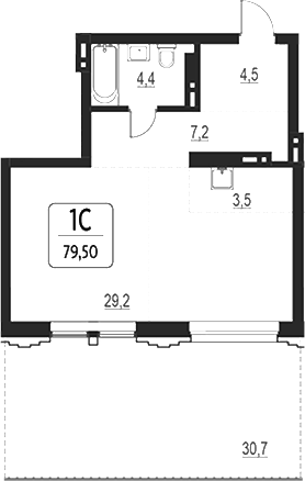 Планировка своб. план. 48.80 м² в ЖК «Первый»