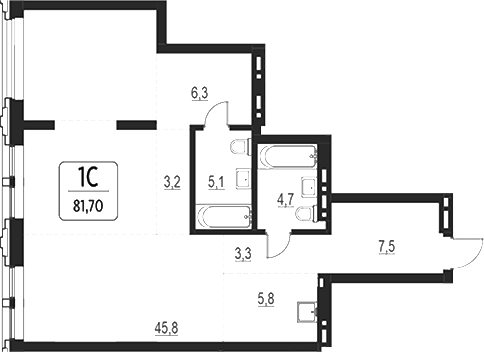 Планировка своб. план. 81.70 м² в ЖК «Первый»