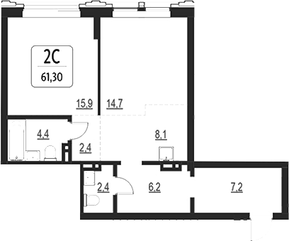 Планировка своб. план. 61.30 м² в ЖК «Первый»