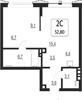 Планировка свободная планировка 52.80 м² в ЖК «Первый»