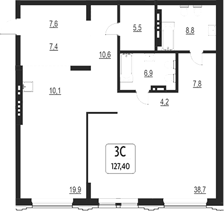 Планировка своб. план. 127.40 м² в ЖК «Первый»
