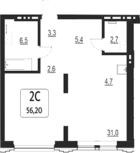 Планировка своб. план. 56.20 м² в ЖК «Первый»